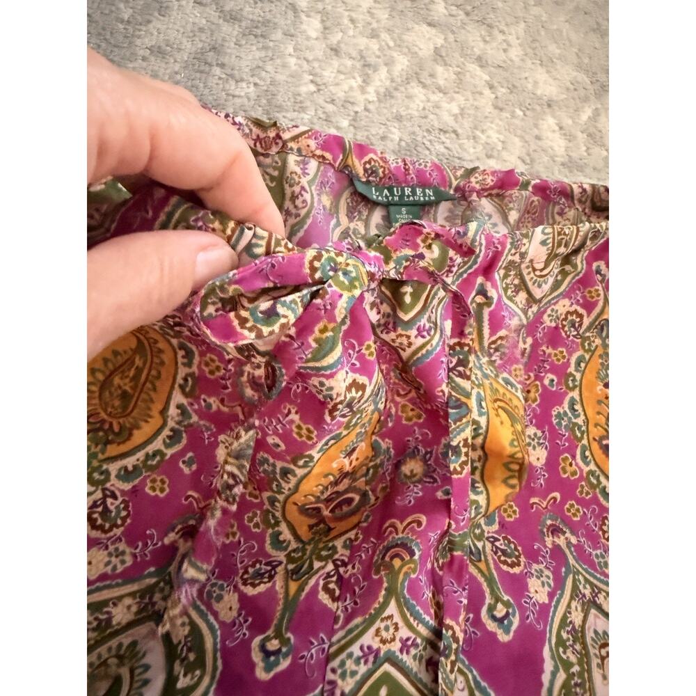 Ralph Lauren Magenta Paisley Silky Crepe Drawstring Cropped Pants S - Picture 4 of 9